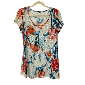 Hannah Floral Print Top Lightweight Knit Short Sleeve Casual Tee Shirt M